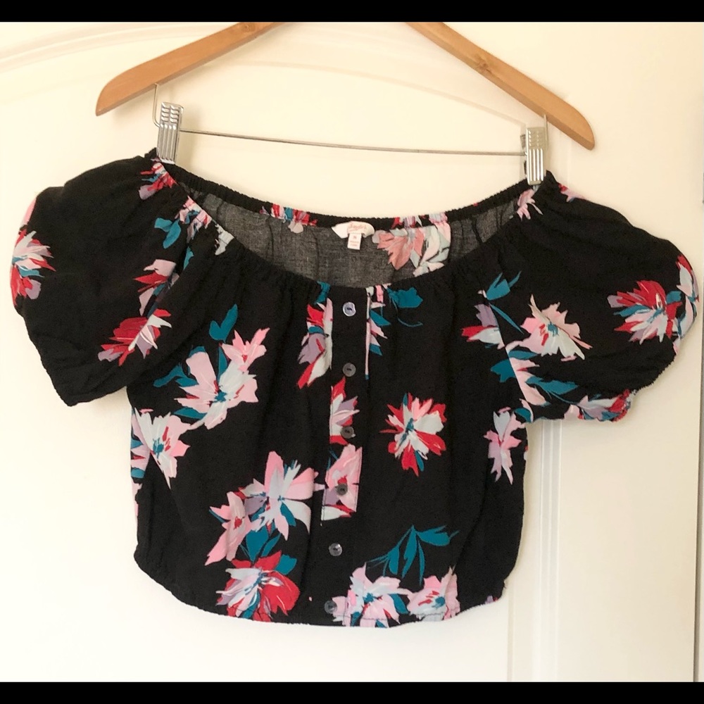 Floral, cropped, off-the-shoulder top